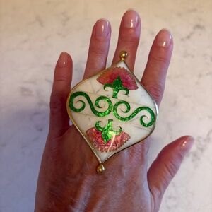 NIB Sofio Gongli Minankari Cloisonné Enamel Sterling Silver Large Statement Ring